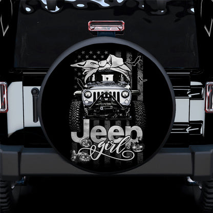 Halloween American Flag White Jeep Girl Car Spare Tire Cover