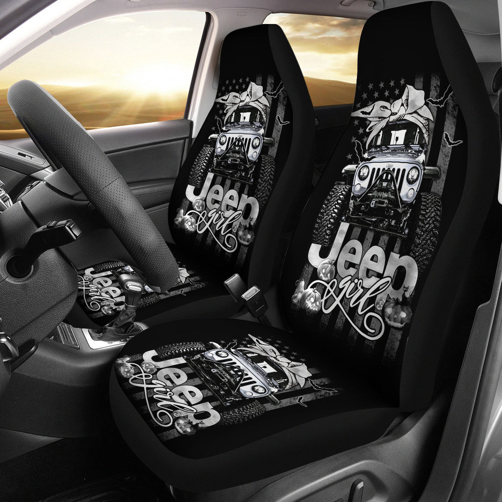 Halloween American Flag White Jeep Girl Car Seat Covers