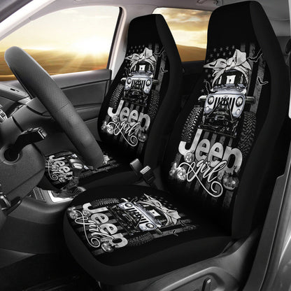 Halloween American Flag White Jeep Girl Car Seat Covers
