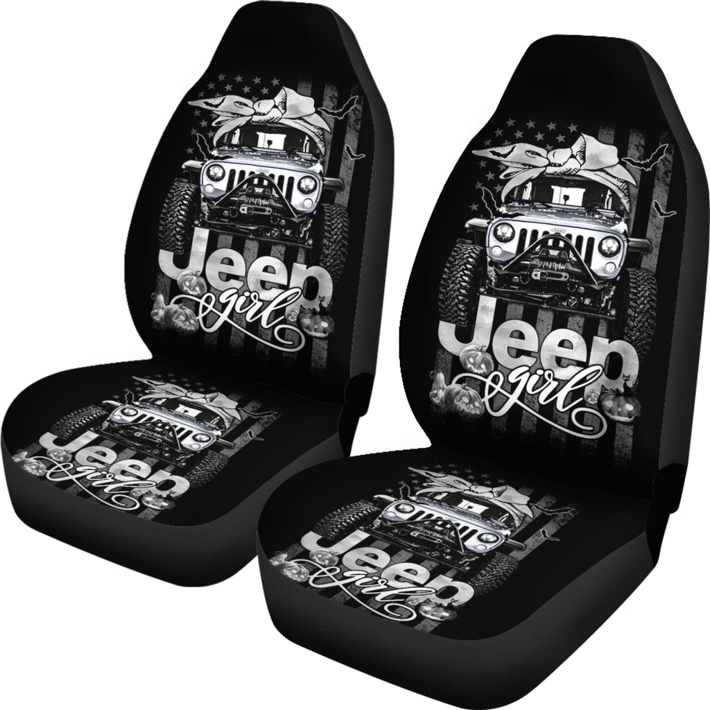 Halloween American Flag White Jeep Girl Car Seat Covers
