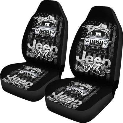 Halloween American Flag White Jeep Girl Car Seat Covers
