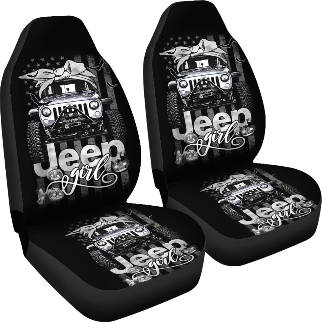 Halloween American Flag White Jeep Girl Car Seat Covers