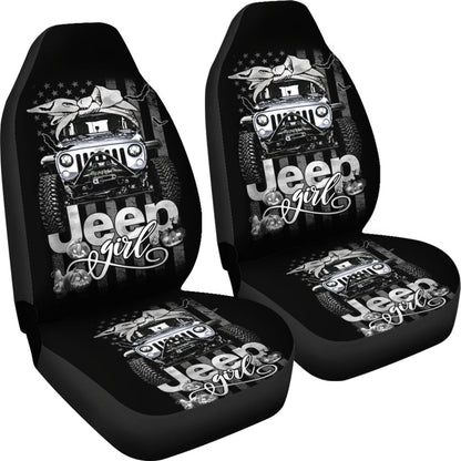 Halloween American Flag White Jeep Girl Car Seat Covers
