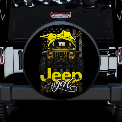 Halloween American Flag Yellow Jeep Girl Car Spare Tire Cover