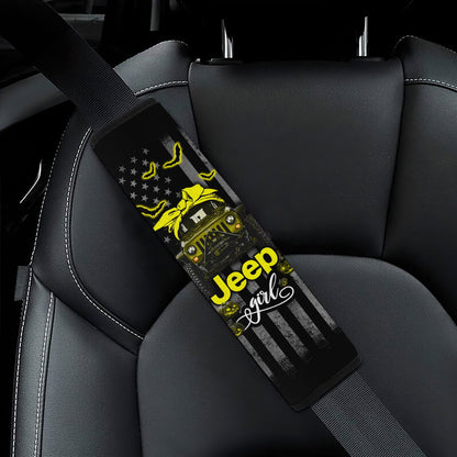 Halloween American Flag Yellow Jeep Girl Car Seat Belt Cover Custom Car Accessories