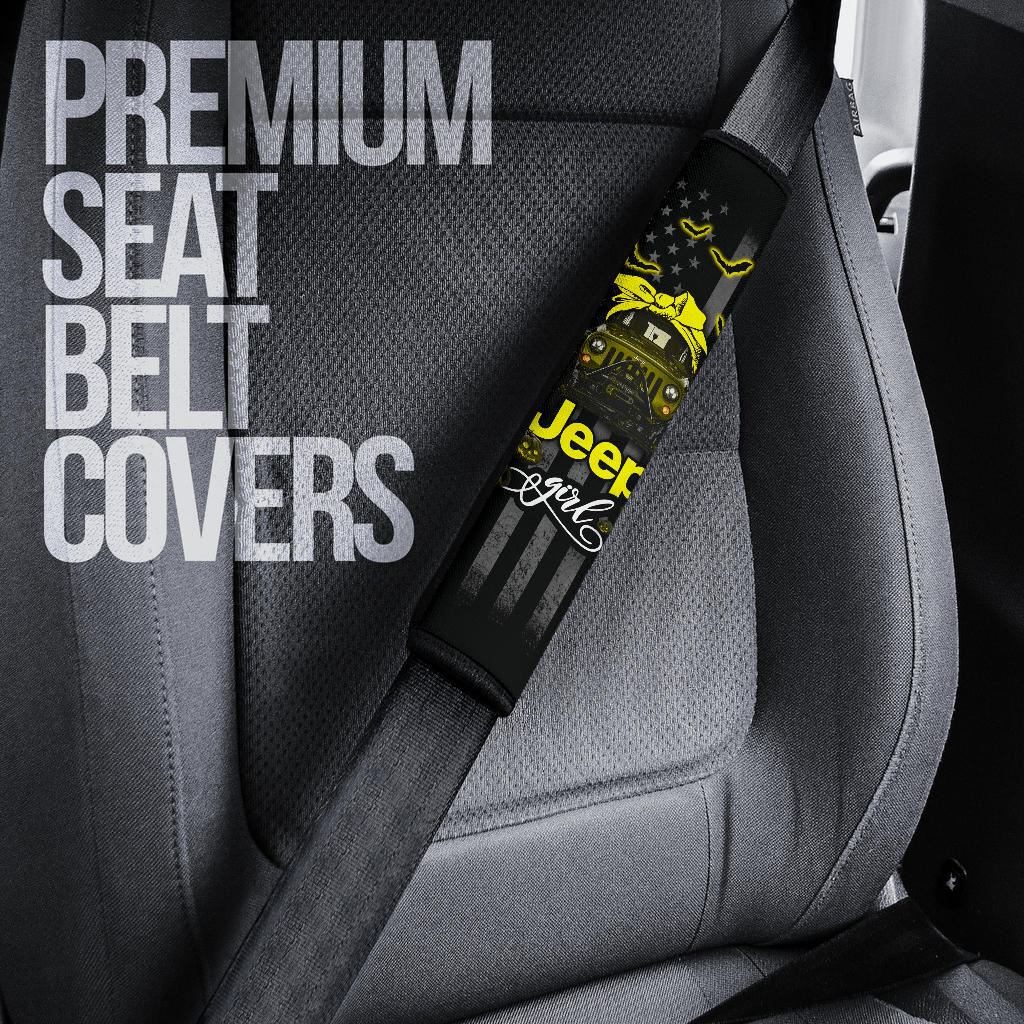 Halloween American Flag Yellow Jeep Girl Car Seat Belt Cover Custom Car Accessories