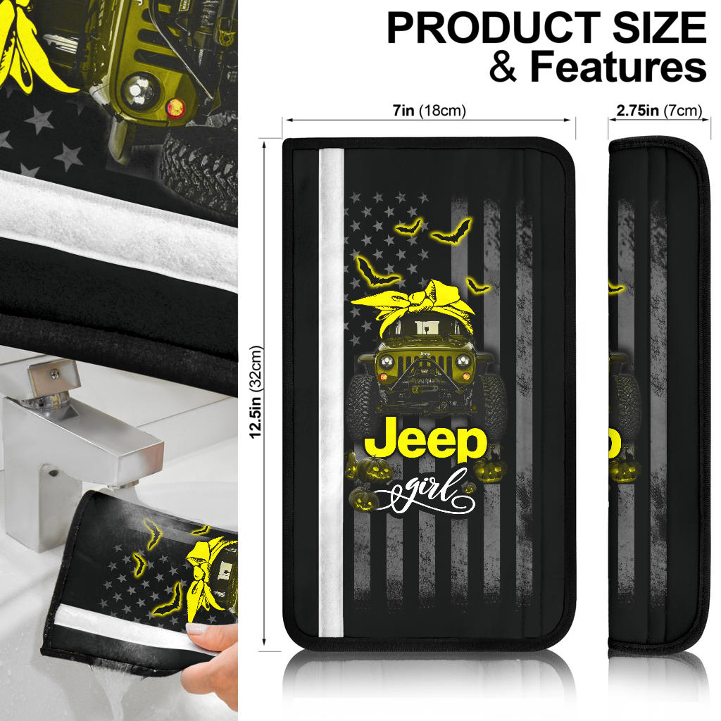 Halloween American Flag Yellow Jeep Girl Car Seat Belt Cover Custom Car Accessories
