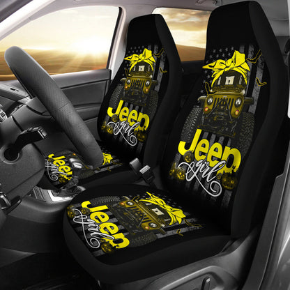 Halloween American Flag Yellow Jeep Girl Car Seat Covers