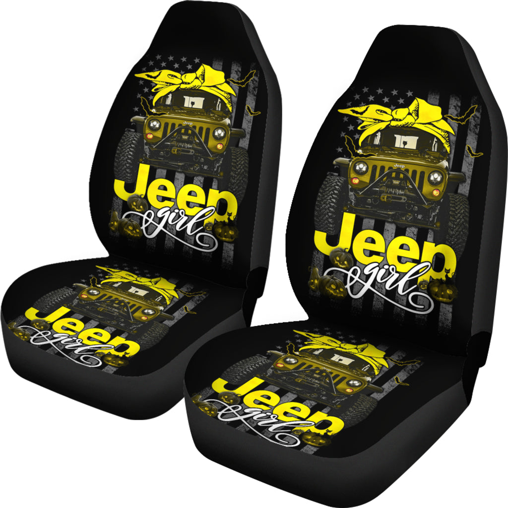 Halloween American Flag Yellow Jeep Girl Car Seat Covers