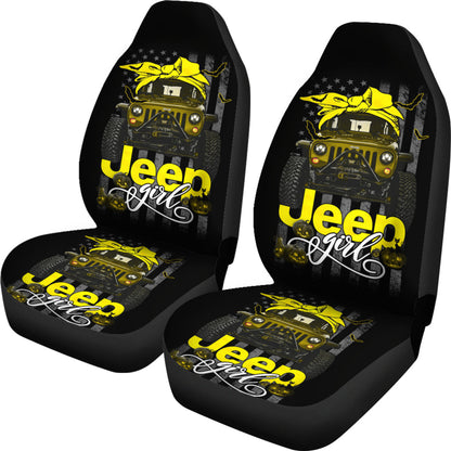 Halloween American Flag Yellow Jeep Girl Car Seat Covers