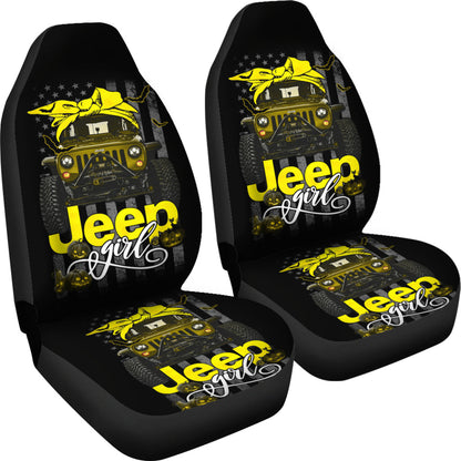Halloween American Flag Yellow Jeep Girl Car Seat Covers