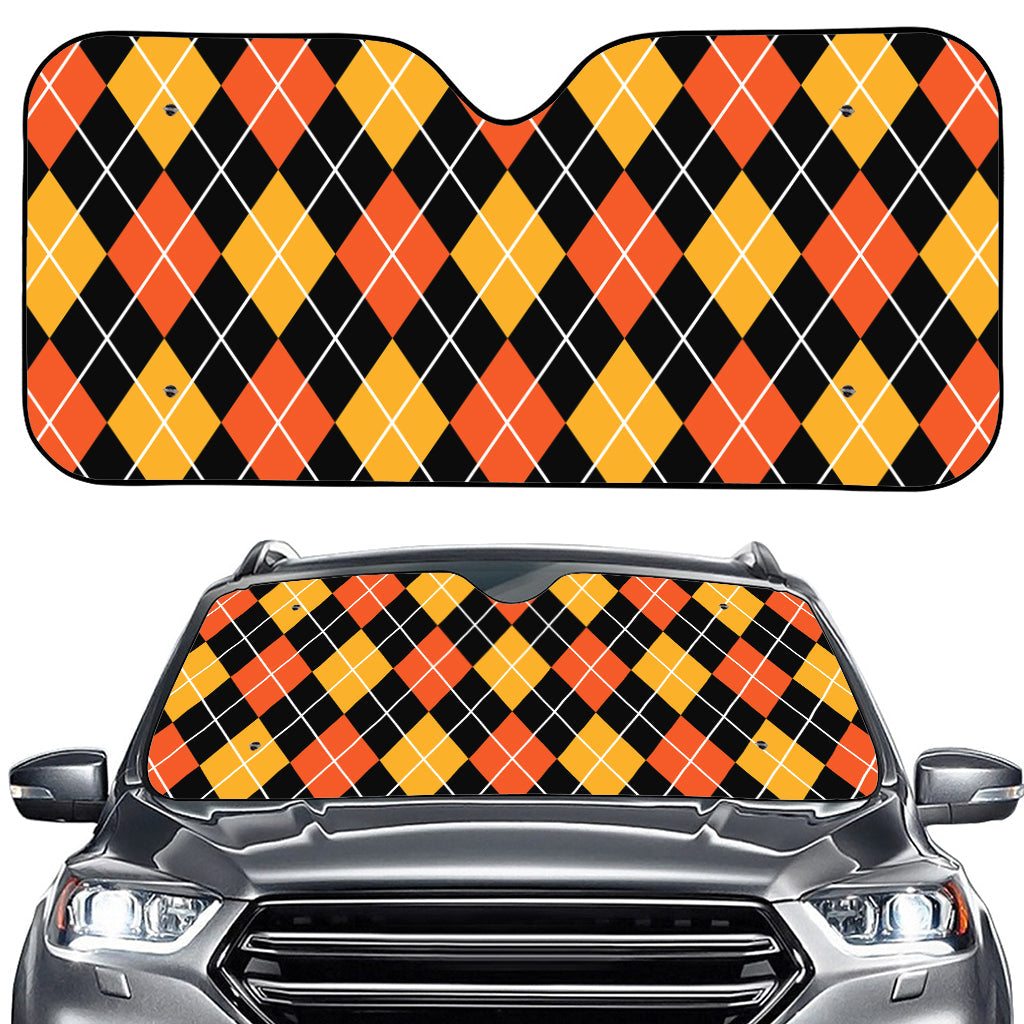 Halloween Black And Orange Argyle Print Car Windshield Sun Shade