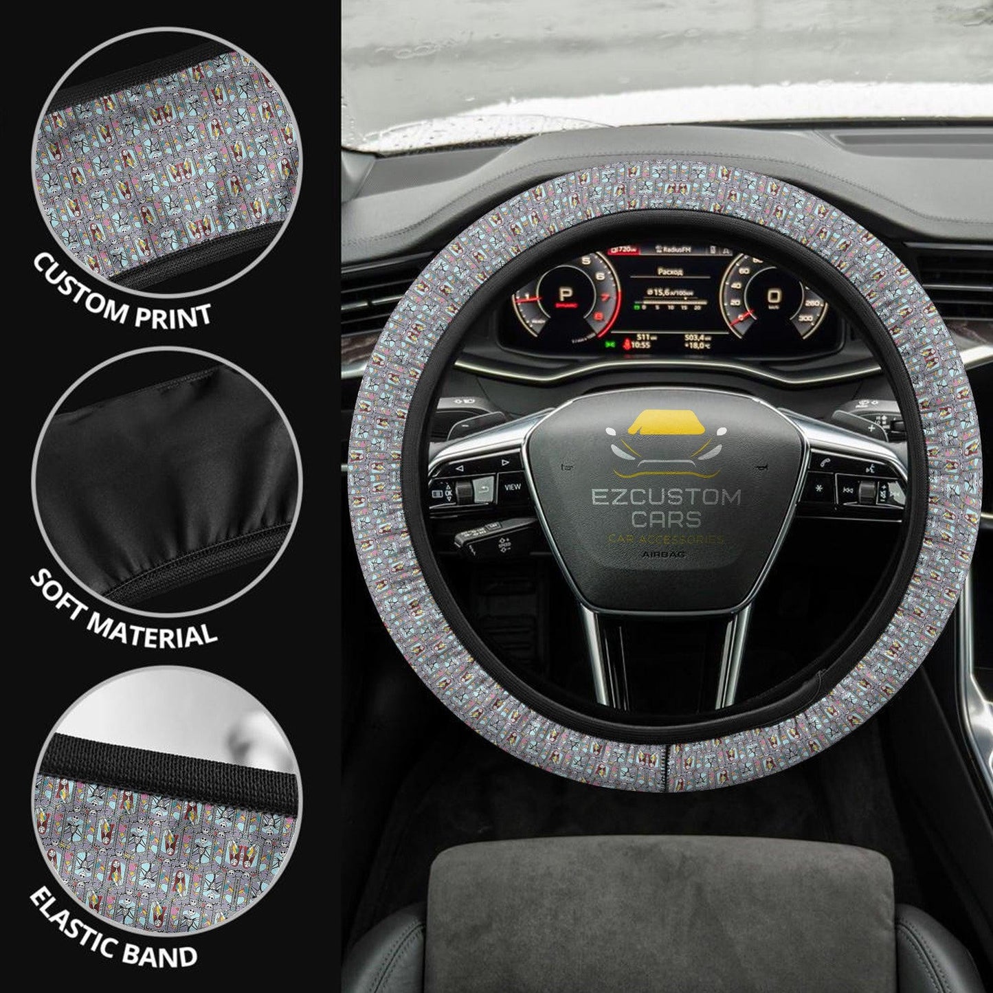 Halloween Car Accessories Steering Wheel Cover Halloween Jack Sally Pattern