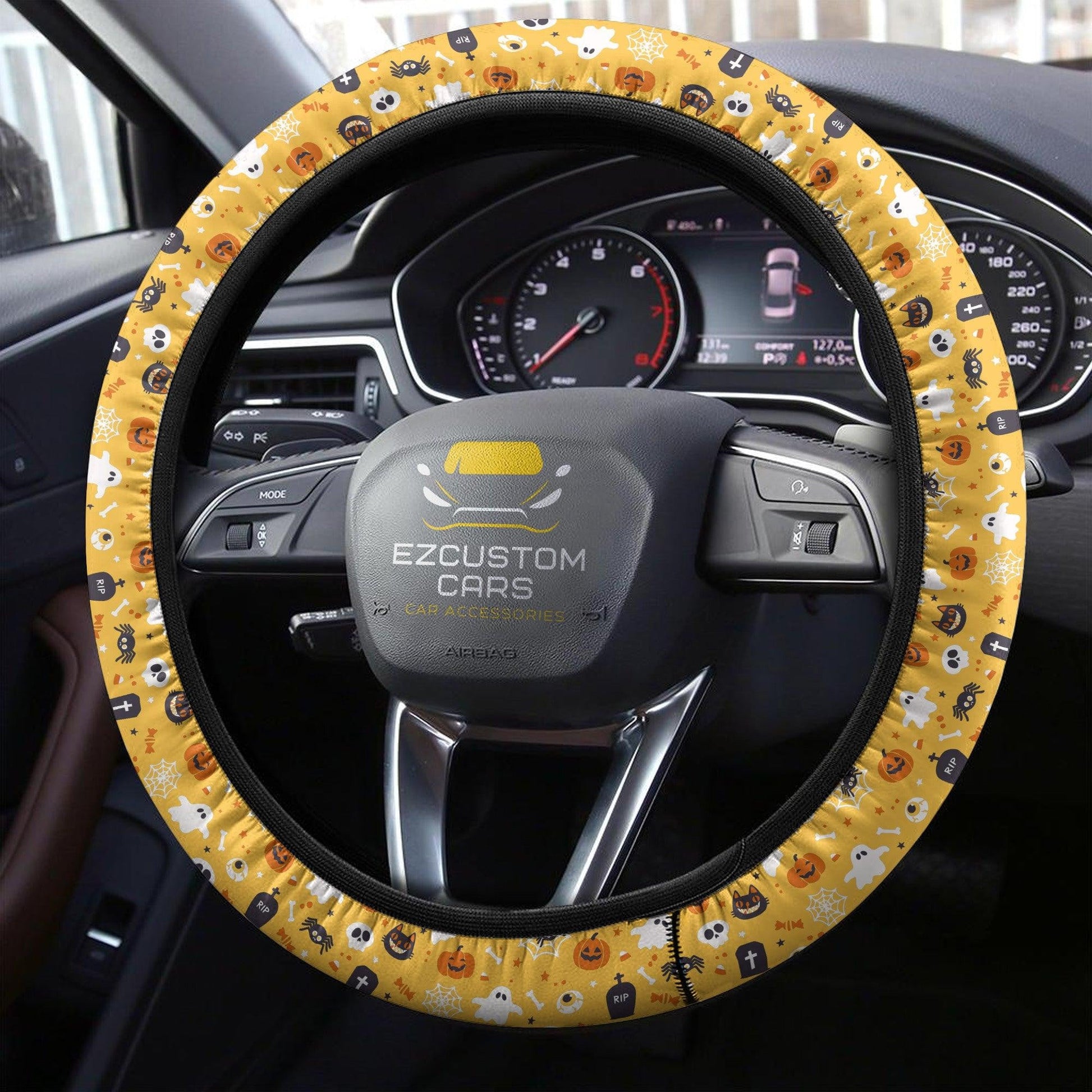 Halloween Car Accessories Steering Wheel Cover Halloween Pattern Ghost, Skull, Pumpkin