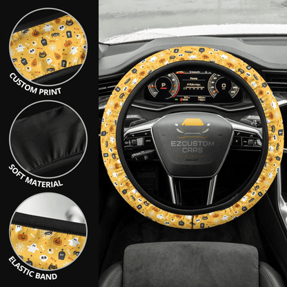 Halloween Car Accessories Steering Wheel Cover Halloween Pattern Ghost, Skull, Pumpkin
