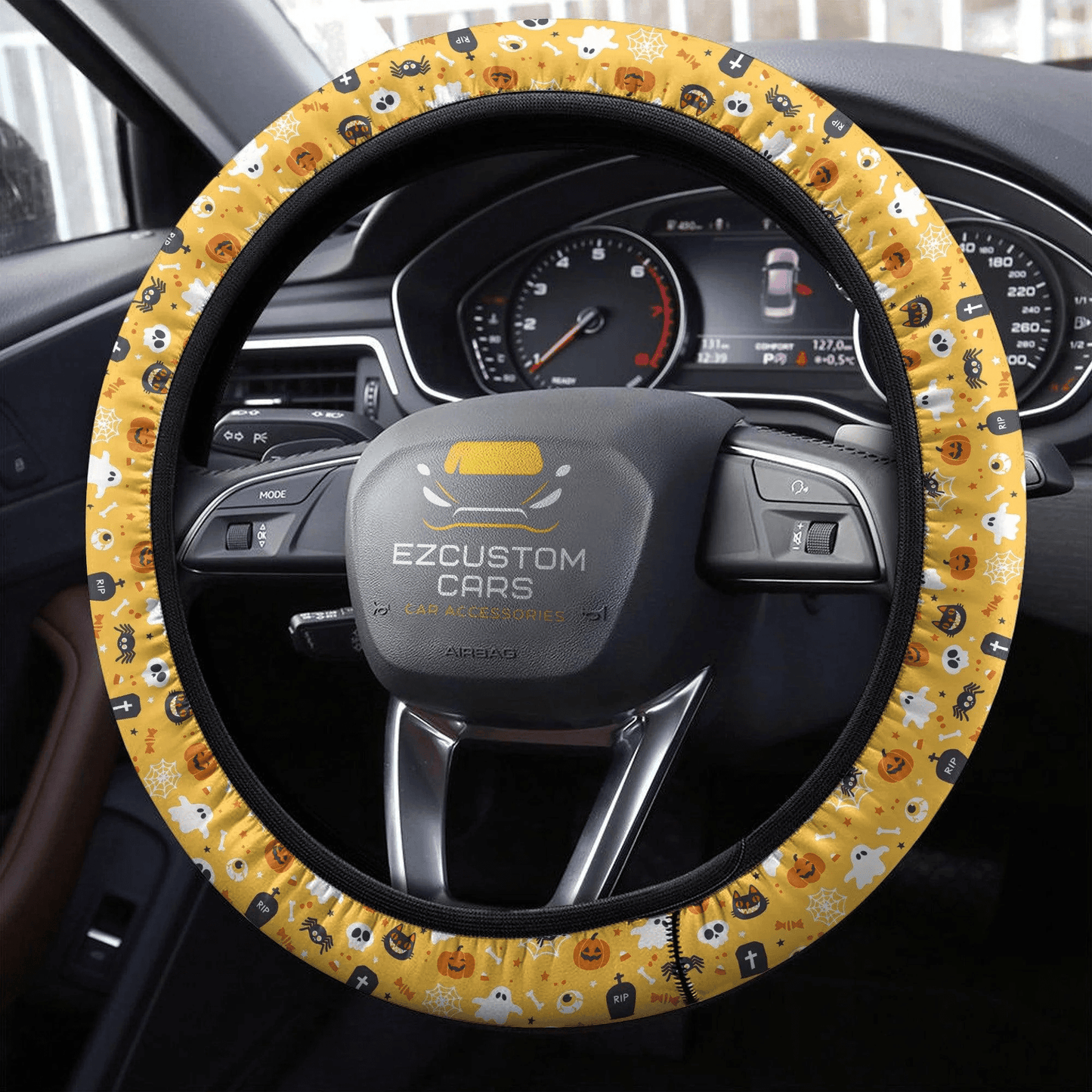 Halloween Car Accessories Steering Wheel Cover Halloween Pattern Ghost, Skull, Pumpkin