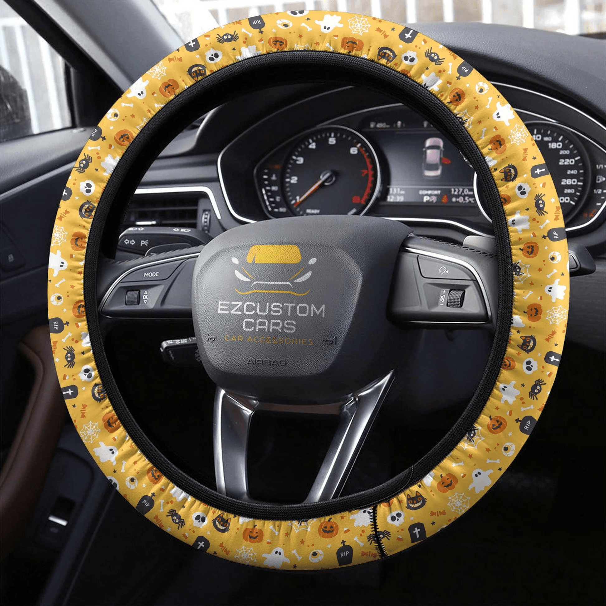 Halloween Car Accessories Steering Wheel Cover Halloween Pattern Ghost, Skull, Pumpkin