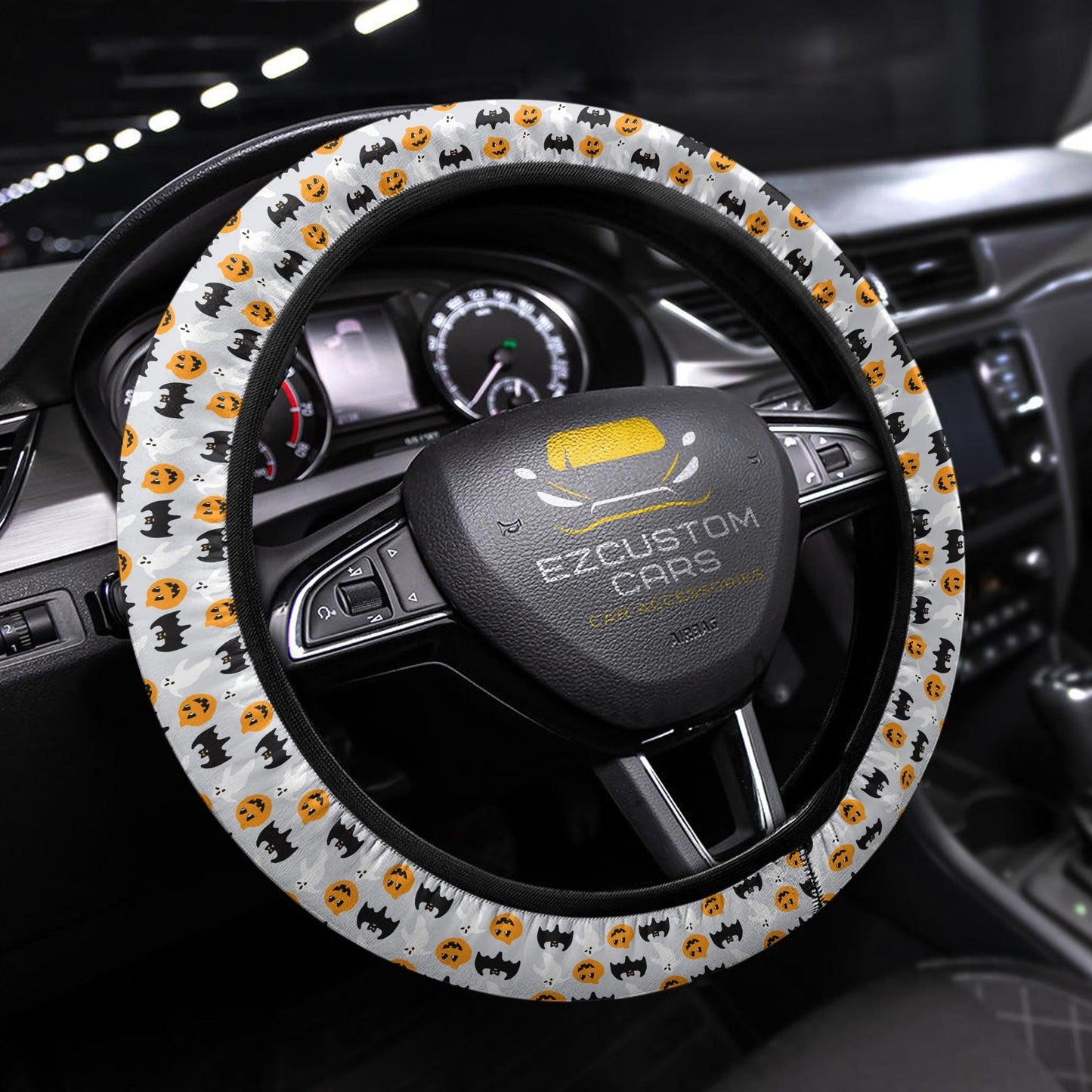Halloween Car Accessories Steering Wheel Cover Halloween Pumpkin and Bat