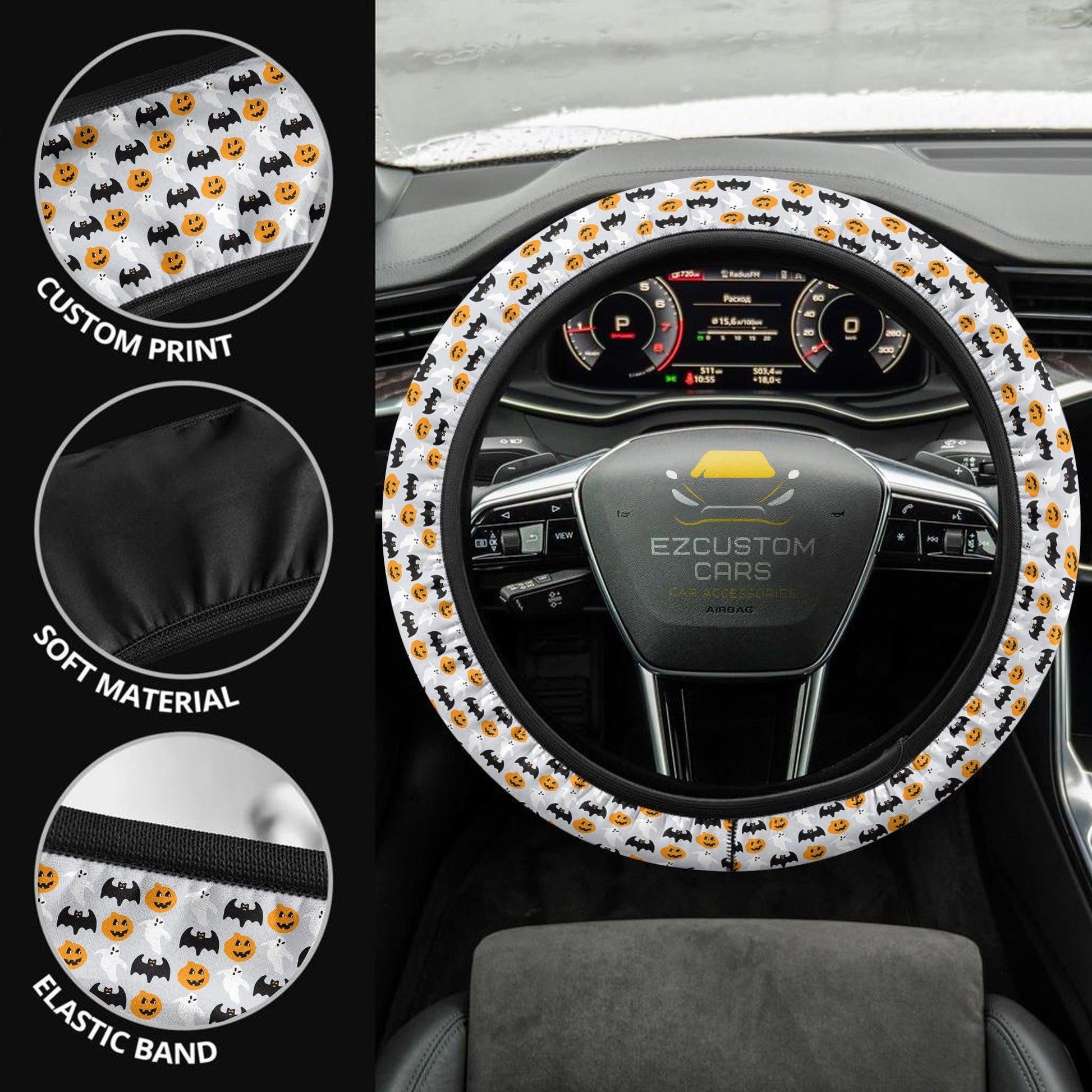 Halloween Car Accessories Steering Wheel Cover Halloween Pumpkin and Bat