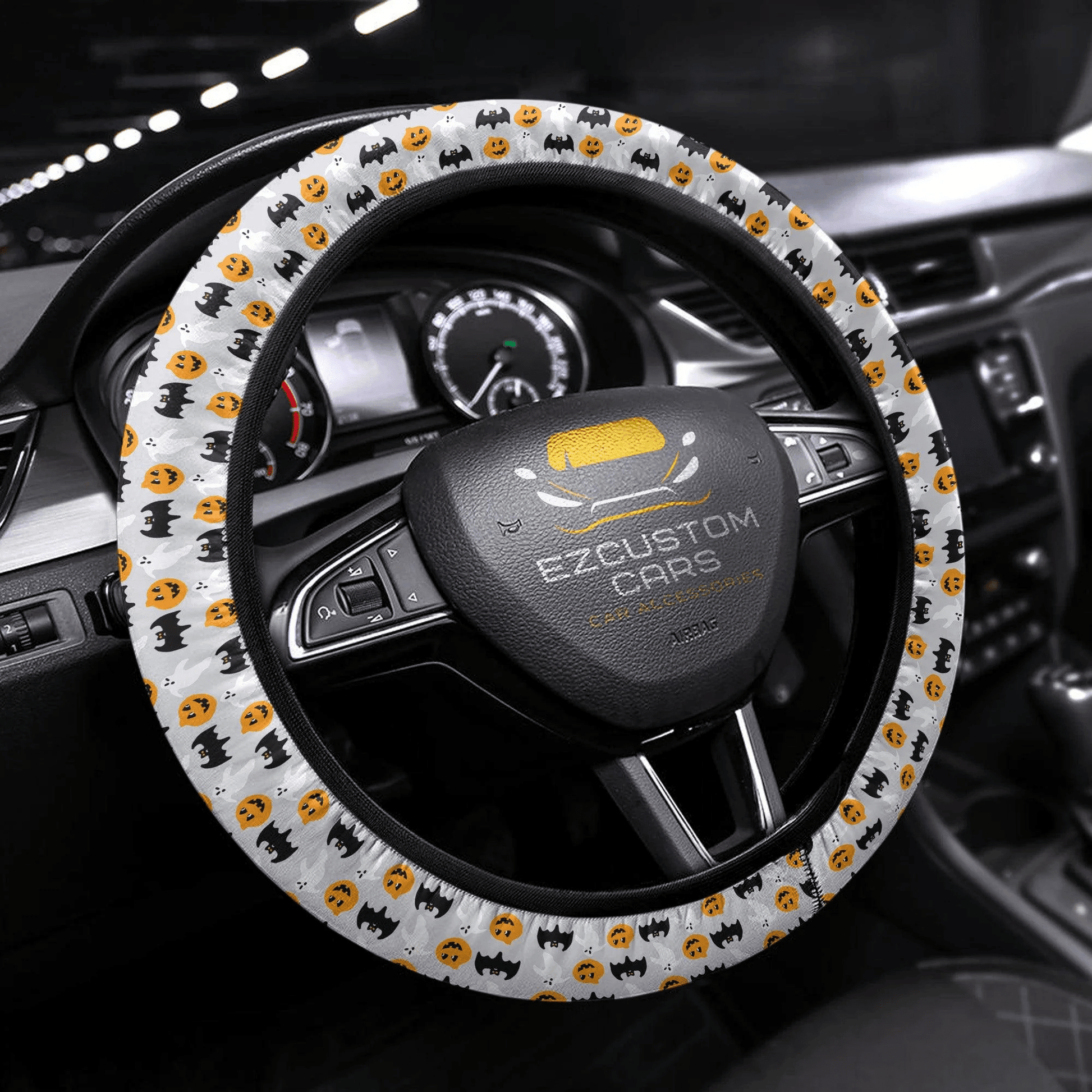 Halloween Car Accessories Steering Wheel Cover Halloween Pumpkin and Bat