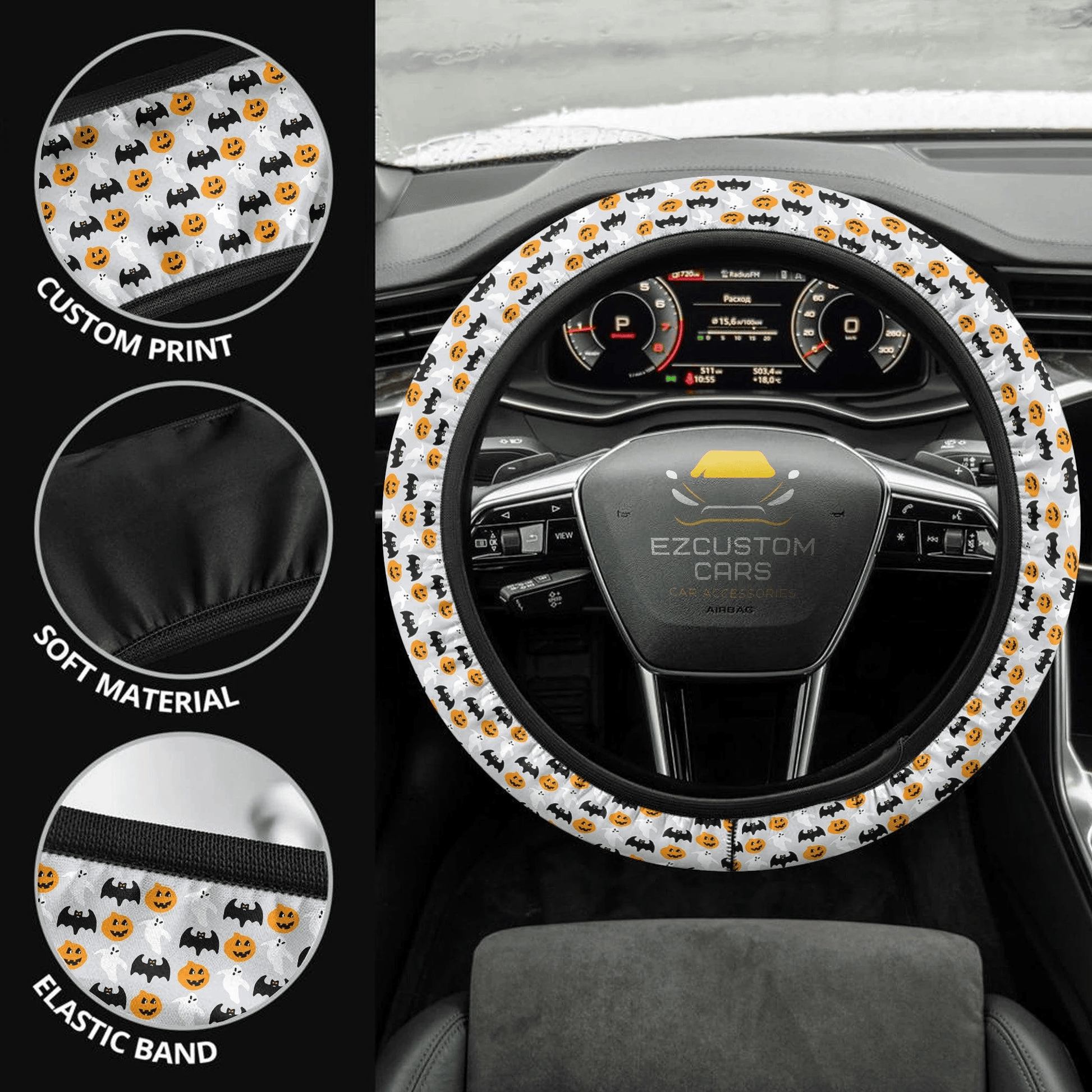 Halloween Car Accessories Steering Wheel Cover Halloween Pumpkin and Bat
