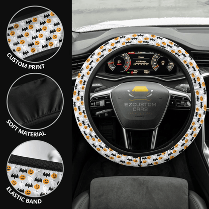 Halloween Car Accessories Steering Wheel Cover Halloween Pumpkin and Bat