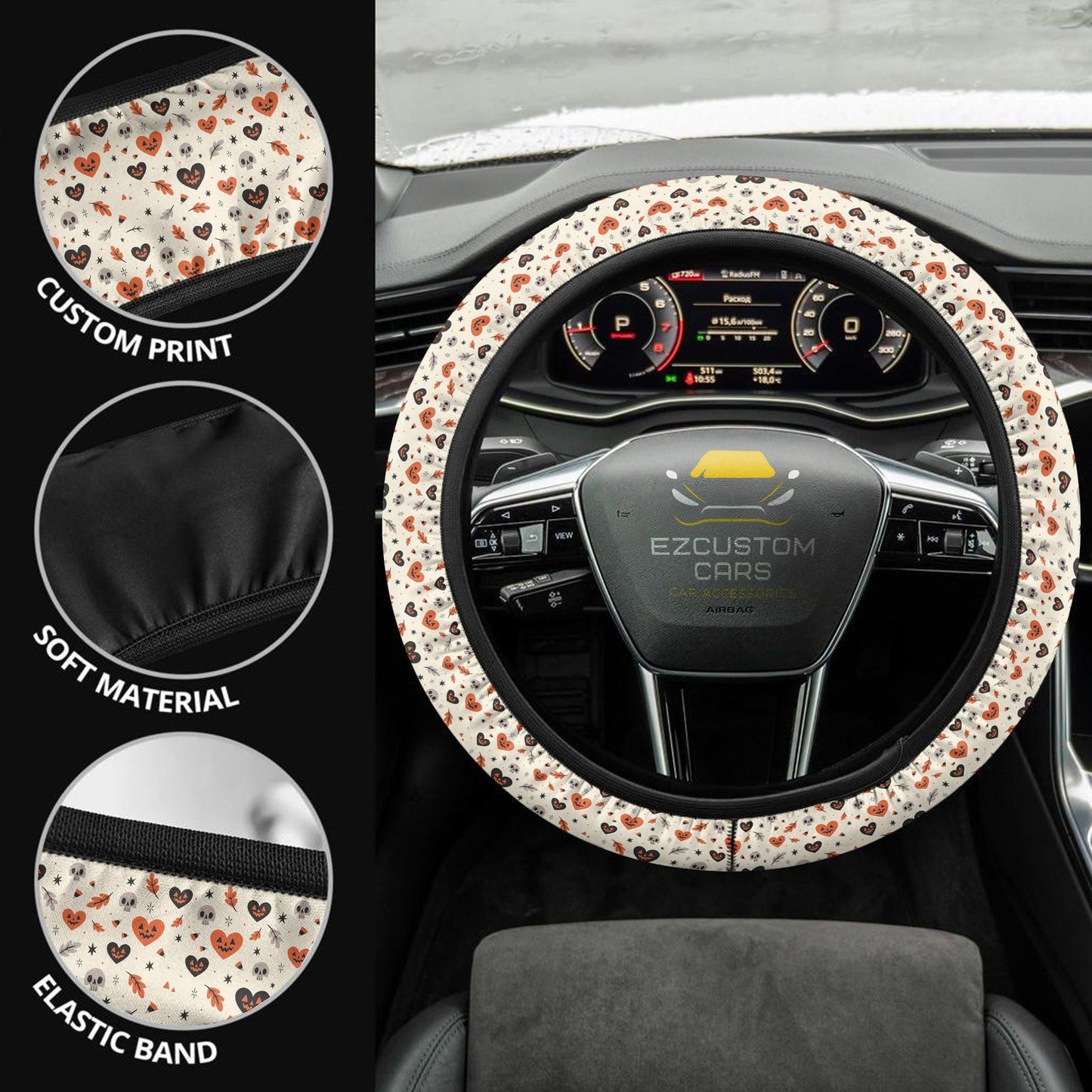 Halloween Car Accessories Steering Wheel Cover Halloween Skull With Heart