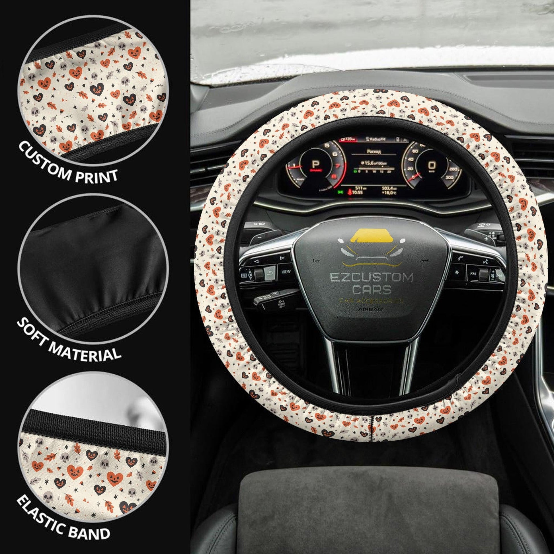 Halloween Car Accessories Steering Wheel Cover Halloween Skull With Heart