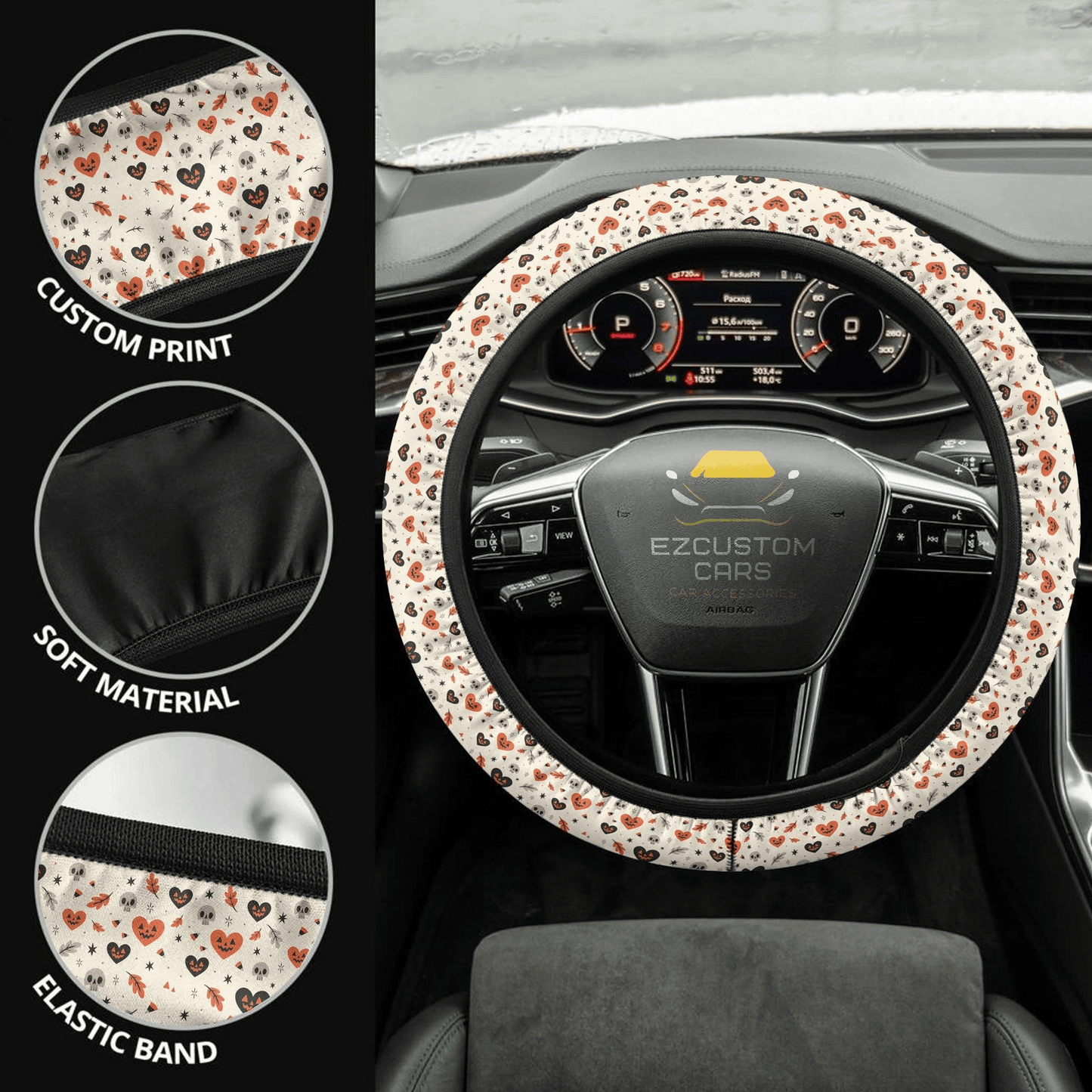 Halloween Car Accessories Steering Wheel Cover Halloween Skull With Heart