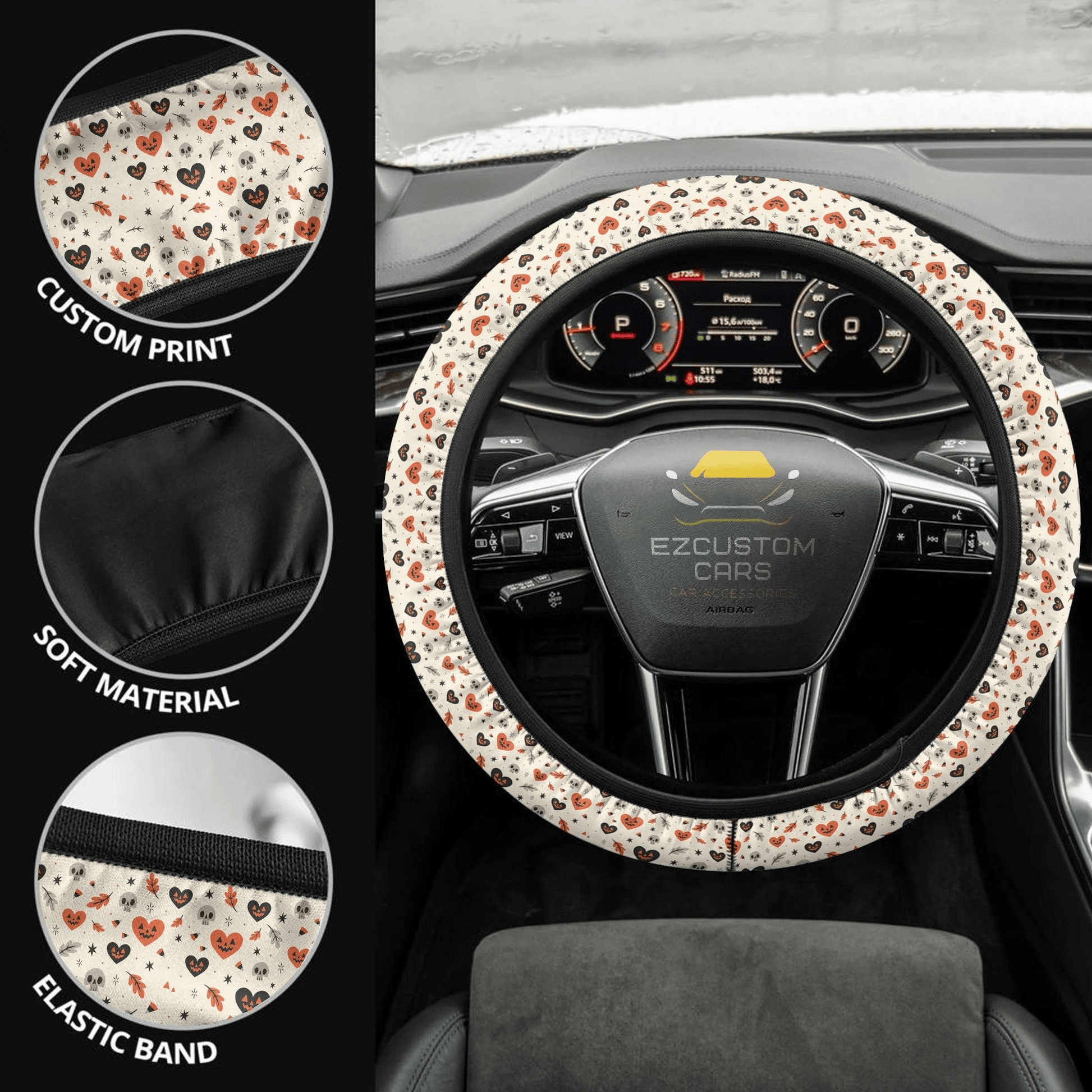 Halloween Car Accessories Steering Wheel Cover Halloween Skull With Heart