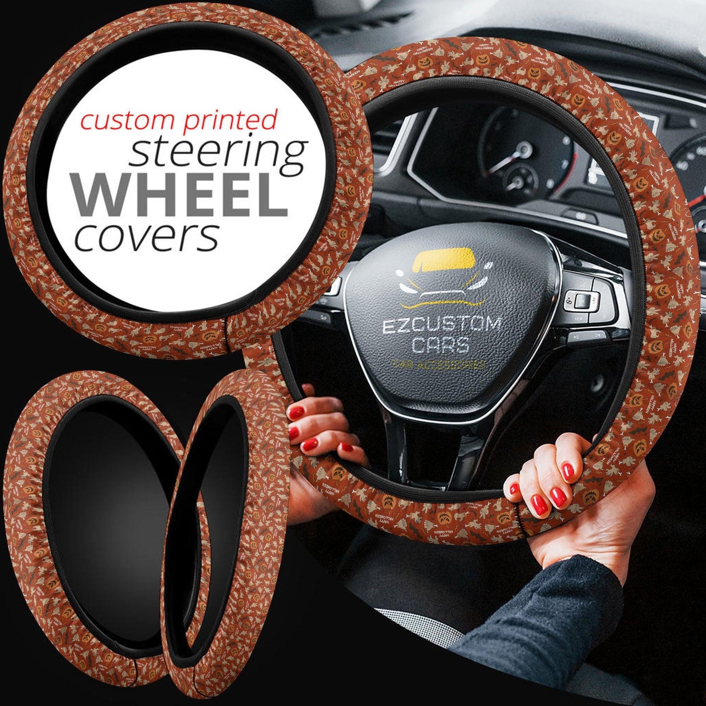 Halloween Car Accessories Steering Wheel Cover Happy Halloween Pattern