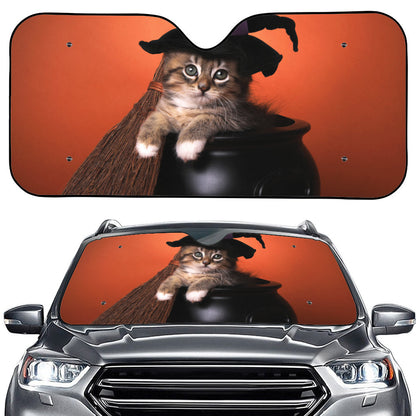 Halloween Cute Witch Cat Print Car Windshield Sun Shade