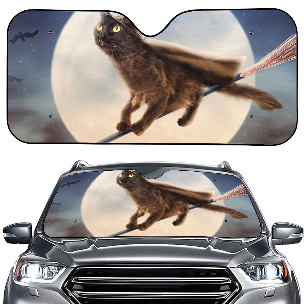 Halloween Flying Witch Cat Print Car Windshield Sun Shade