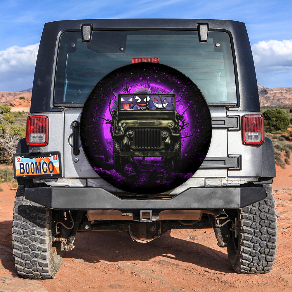 Halloween Gengar Ghost Ride Jeep Funny Moonlight Car Spare Tire Cover