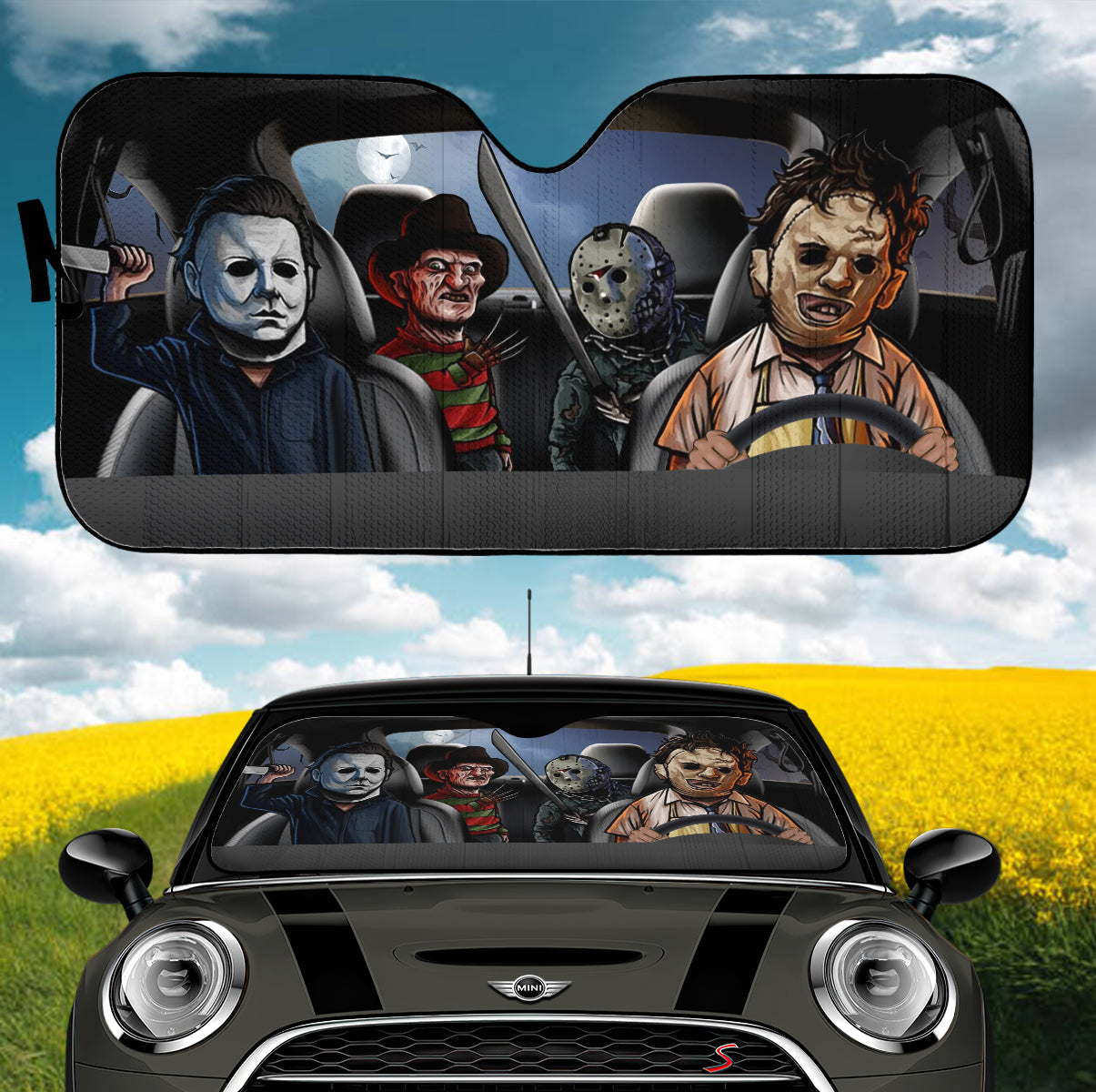 Halloween Horror Movies Driving Car Auto Sunshades