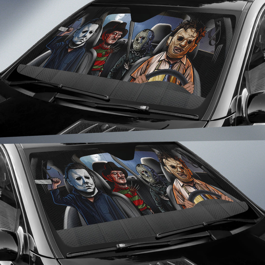 Halloween Horror Movies Driving Car Auto Sunshades