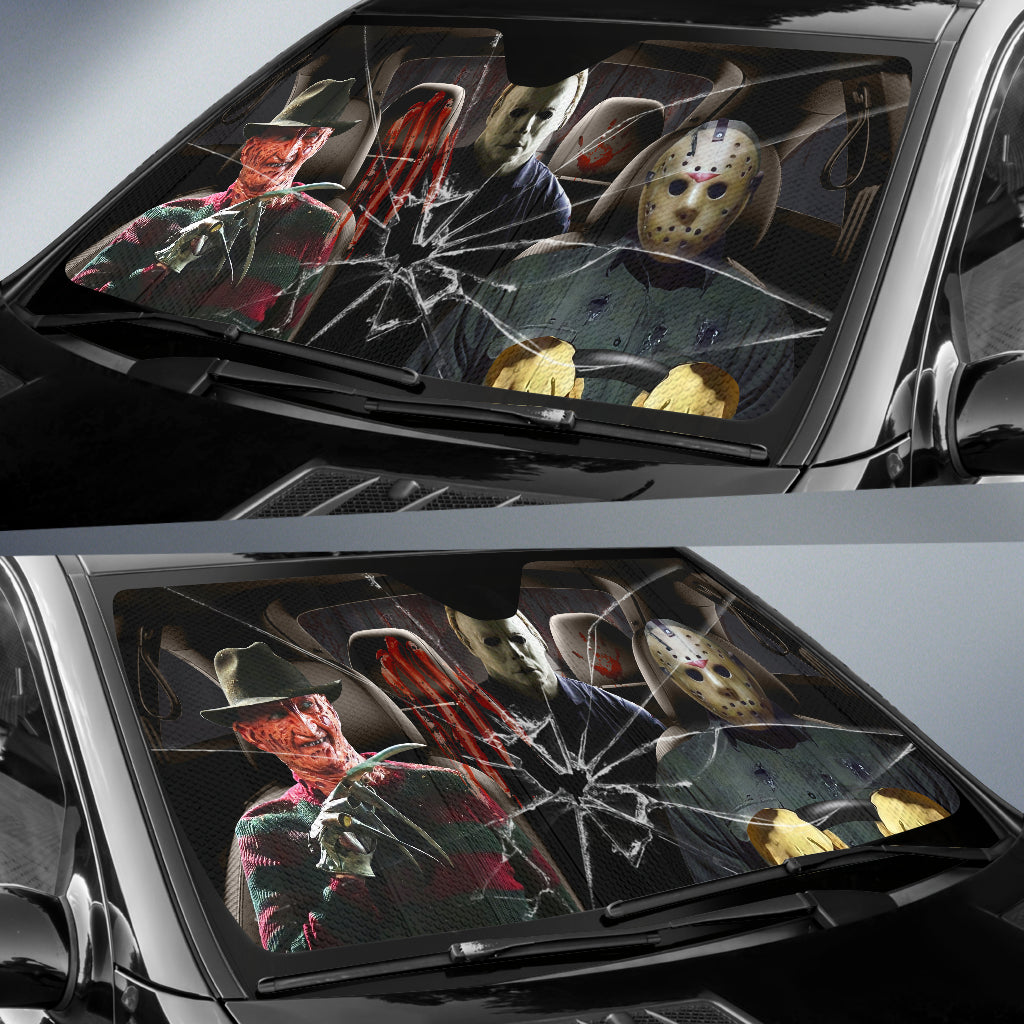 Halloween Horror Movies Freddy Michael And Jason Broke Glass Car Auto Sunshades