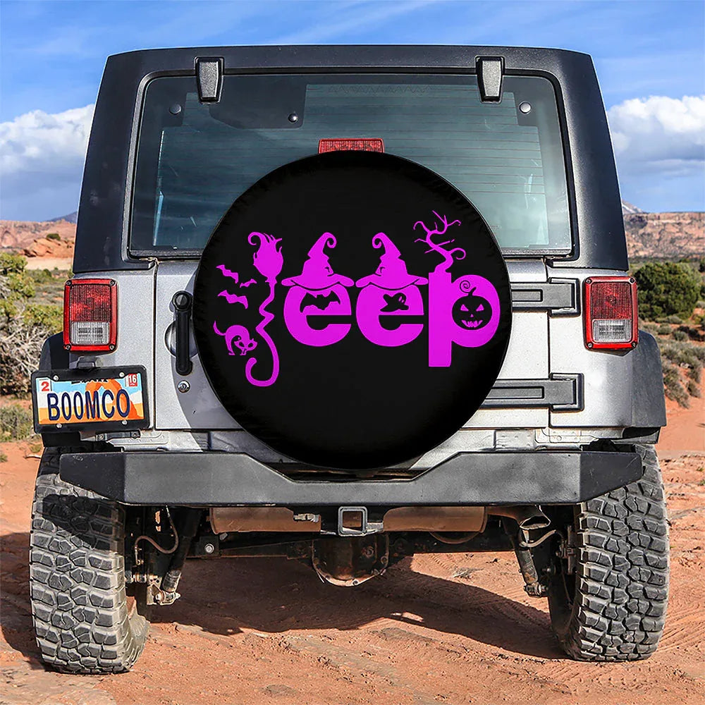 Halloween Jeep Pink Car Leather Spare Tire Cover - PersonalizedFury