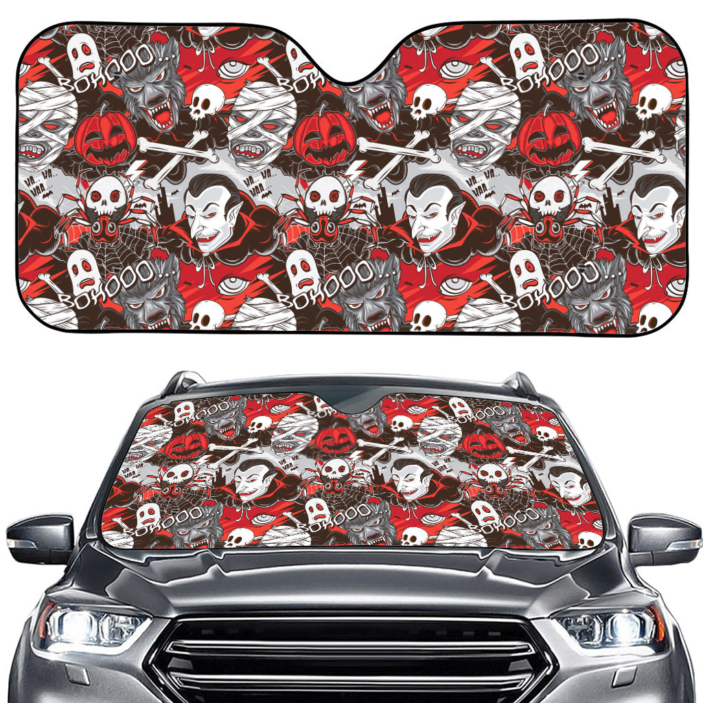 Halloween Monsters Pattern Print Car Windshield Sun Shade