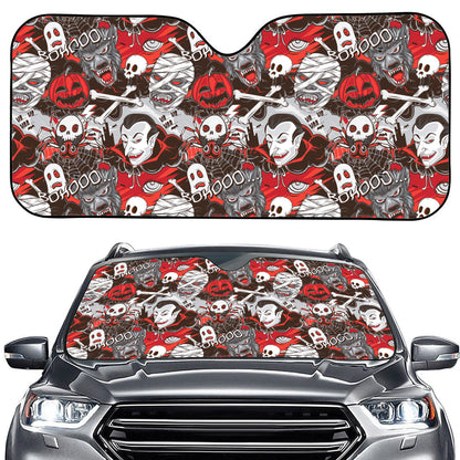 Halloween Monsters Pattern Print Car Windshield Sun Shade