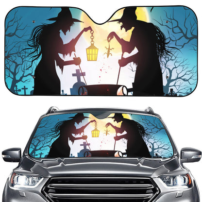 Halloween Witch And Cauldron Print Car Windshield Sun Shade