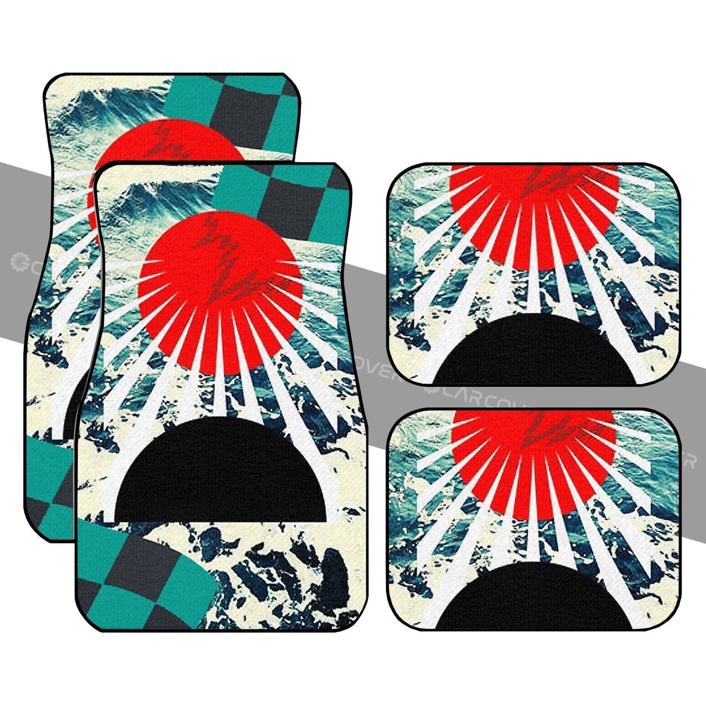 Hanafuda Rising Sun Car Floor Mats Custom Great Wave Car Accessories