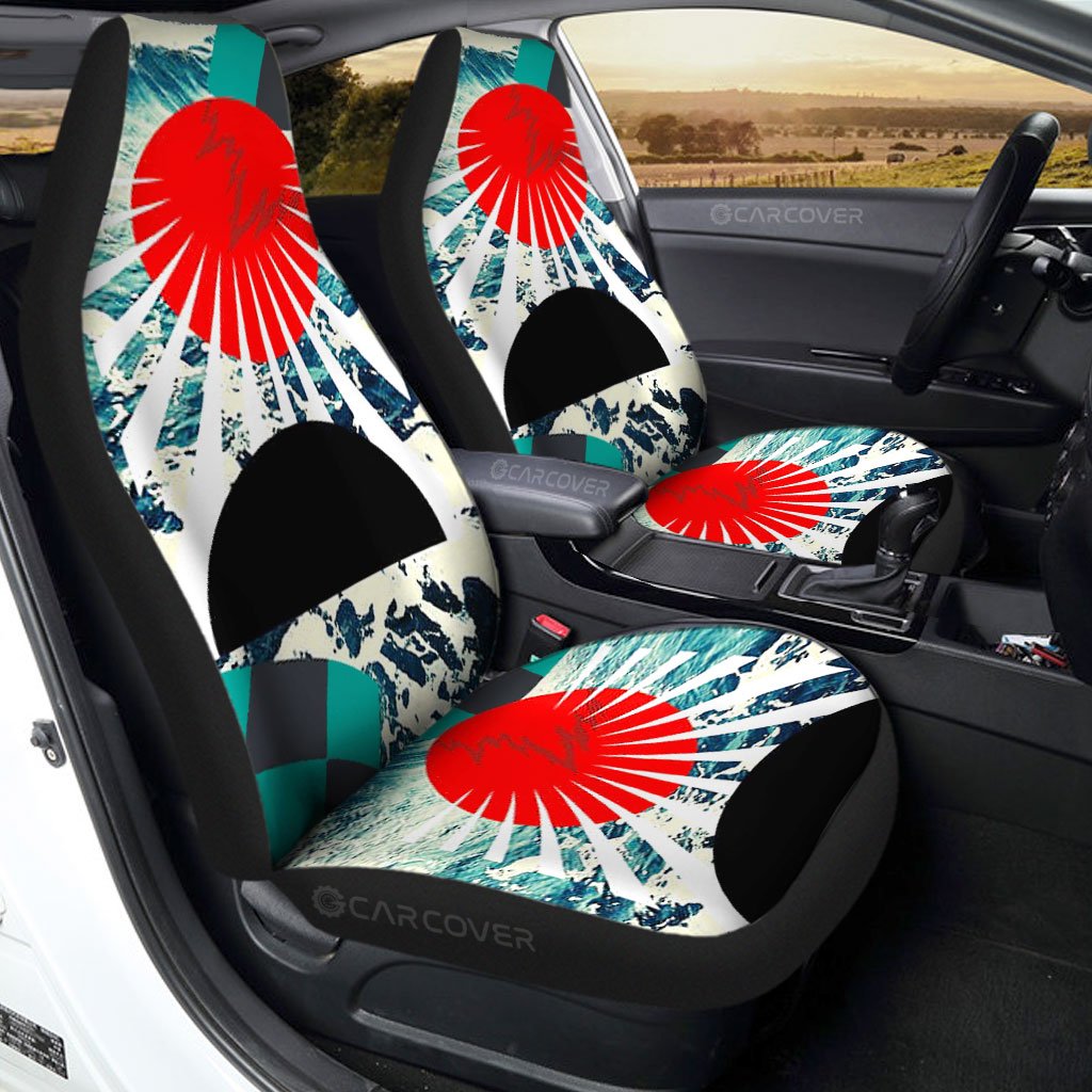 Hanafuda Rising Sun Car Seat Covers Custom Great Wave Car Accessories