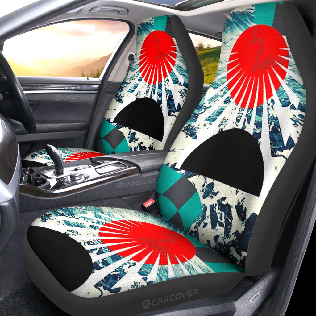 Hanafuda Rising Sun Car Seat Covers Custom Great Wave Car Accessories