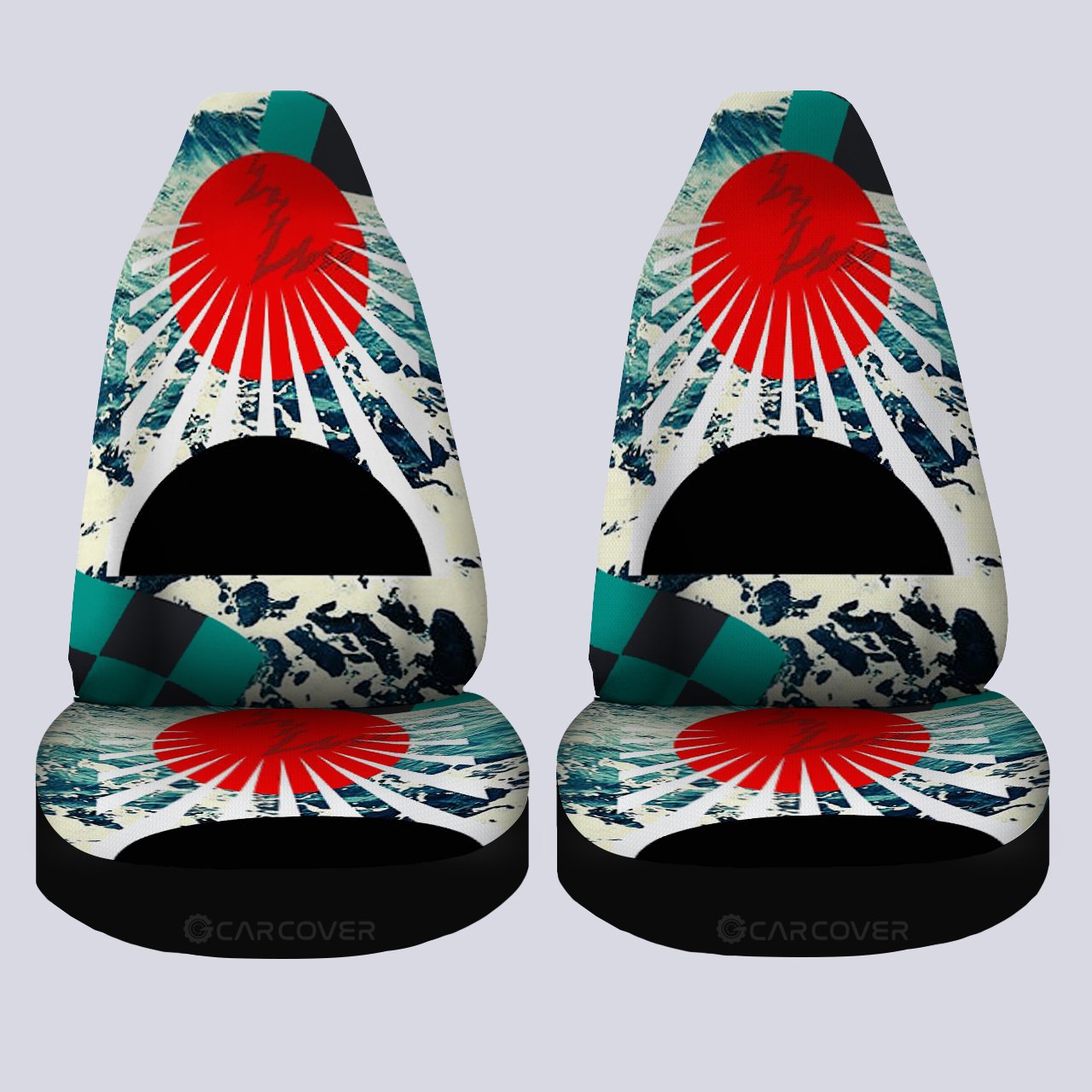 Hanafuda Rising Sun Car Seat Covers Custom Great Wave Car Accessories