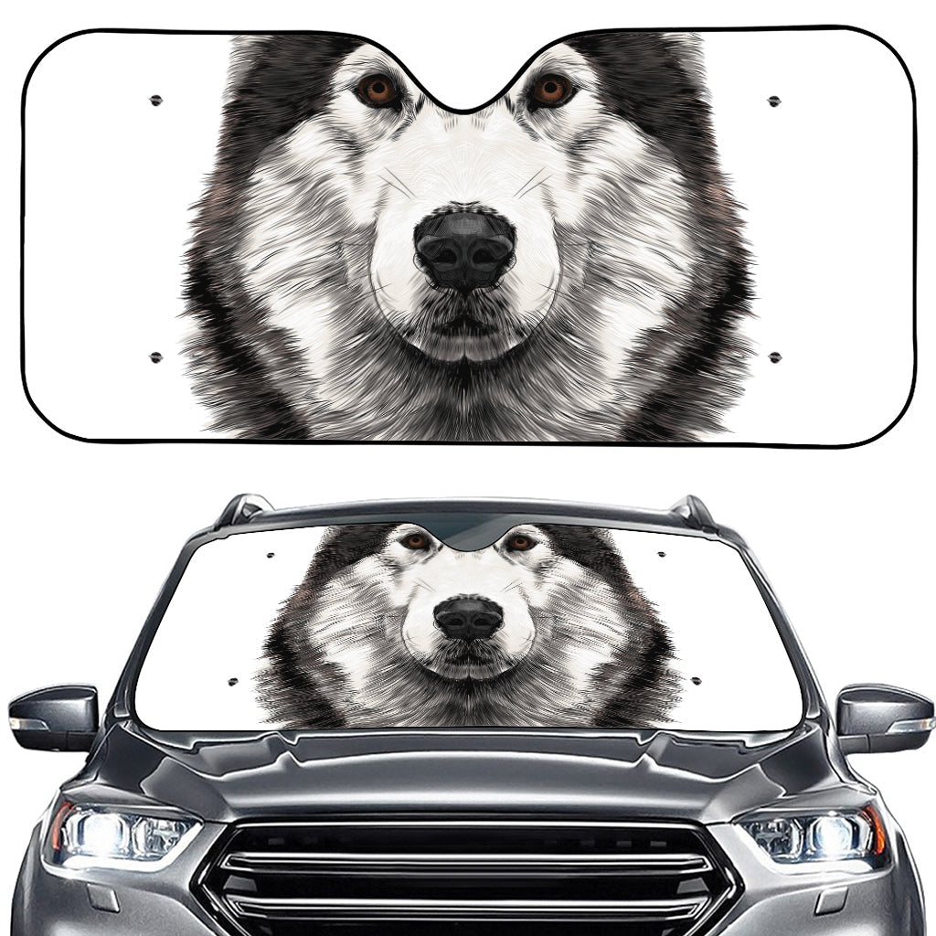 Hand Drawn Alaskan Malamute Print Car Windshield Sun Shade