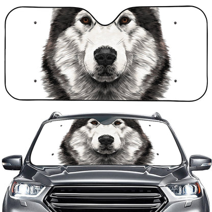 Hand Drawn Alaskan Malamute Print Car Windshield Sun Shade