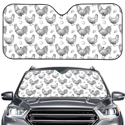 Hand Drawn Chicken Pattern Print Car Windshield Sun Shade