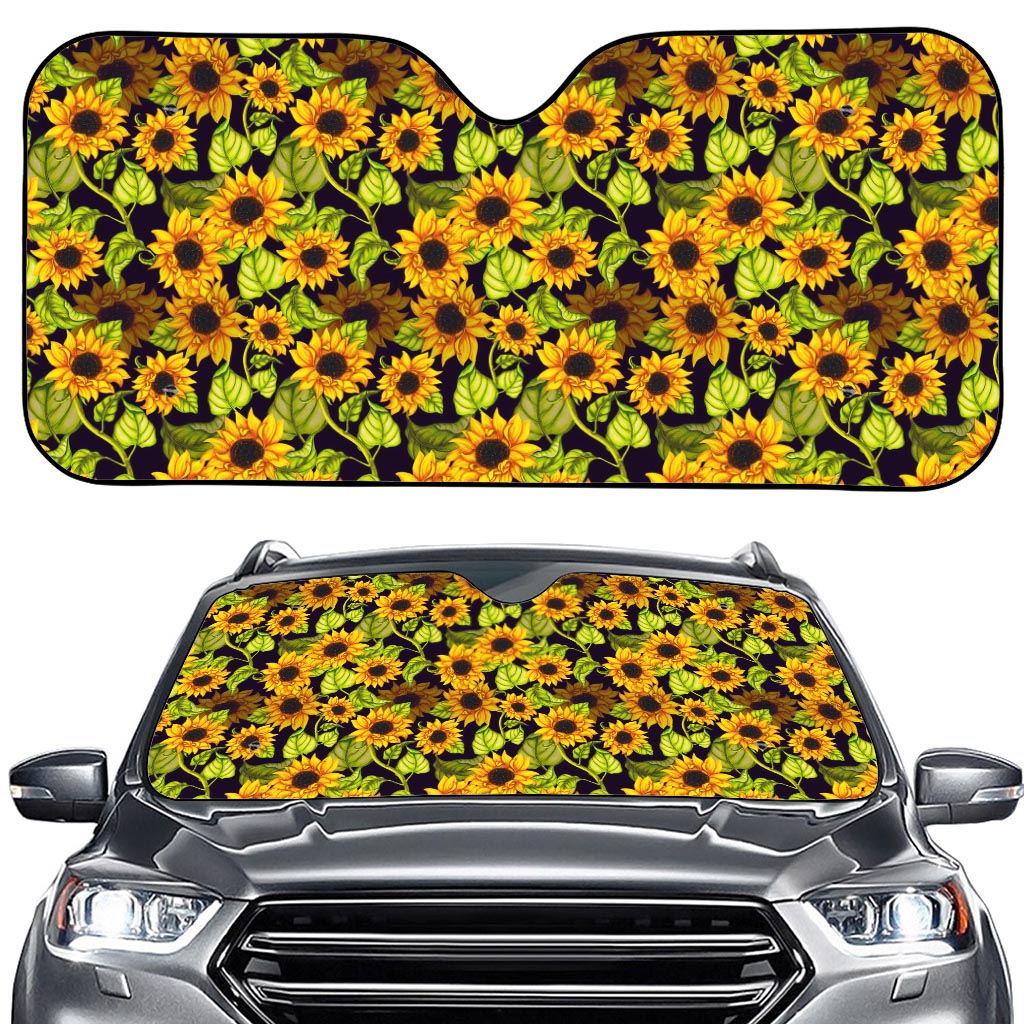 Hand Drawn Sunflower Pattern Print Car Windshield Sun Shade
