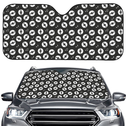 Hand Drawn Vinyl Record Pattern Print Car Windshield Sun Shade